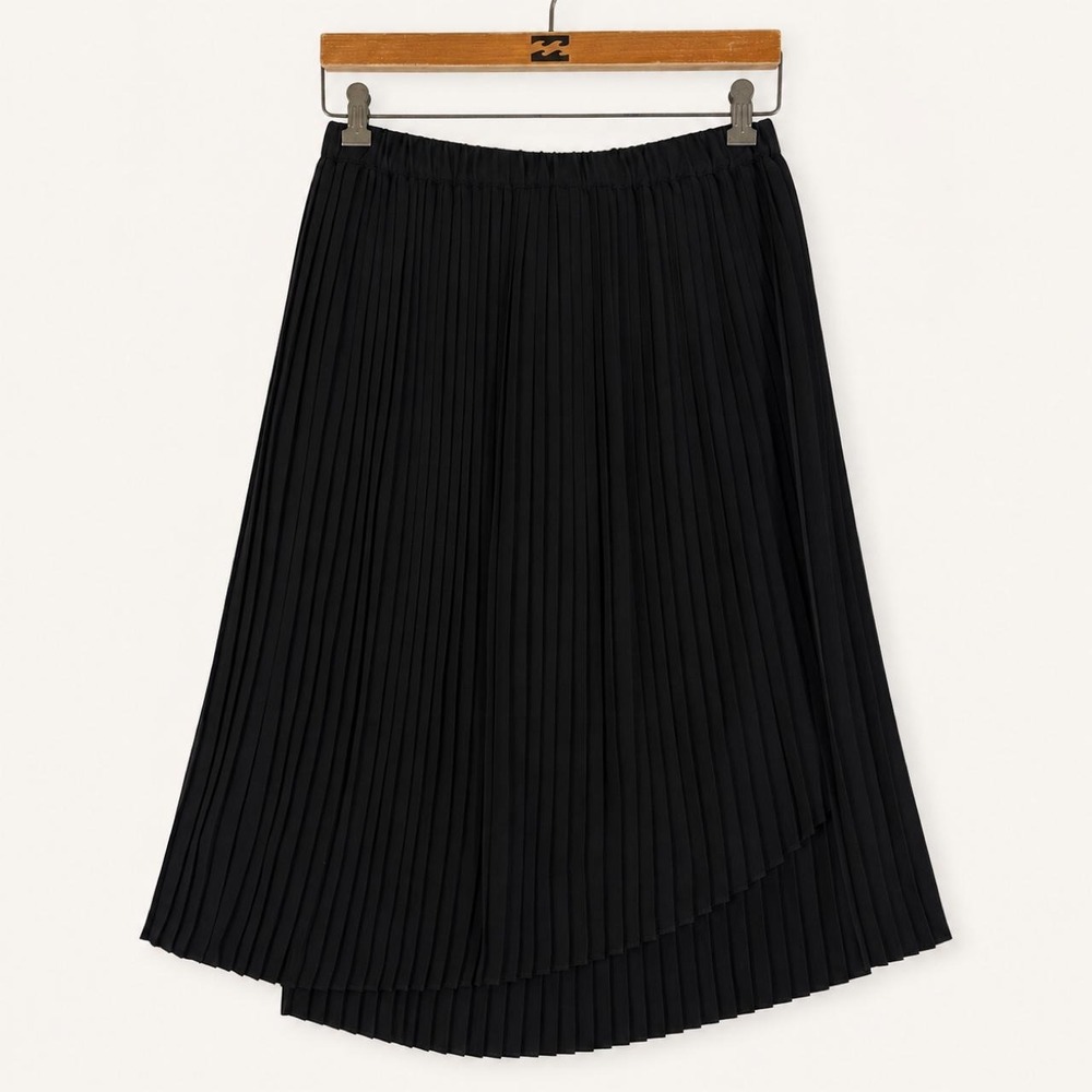 Worthington Black Pleated Midi Skirt Size 10 Goth Dark Academia Elastic Waist